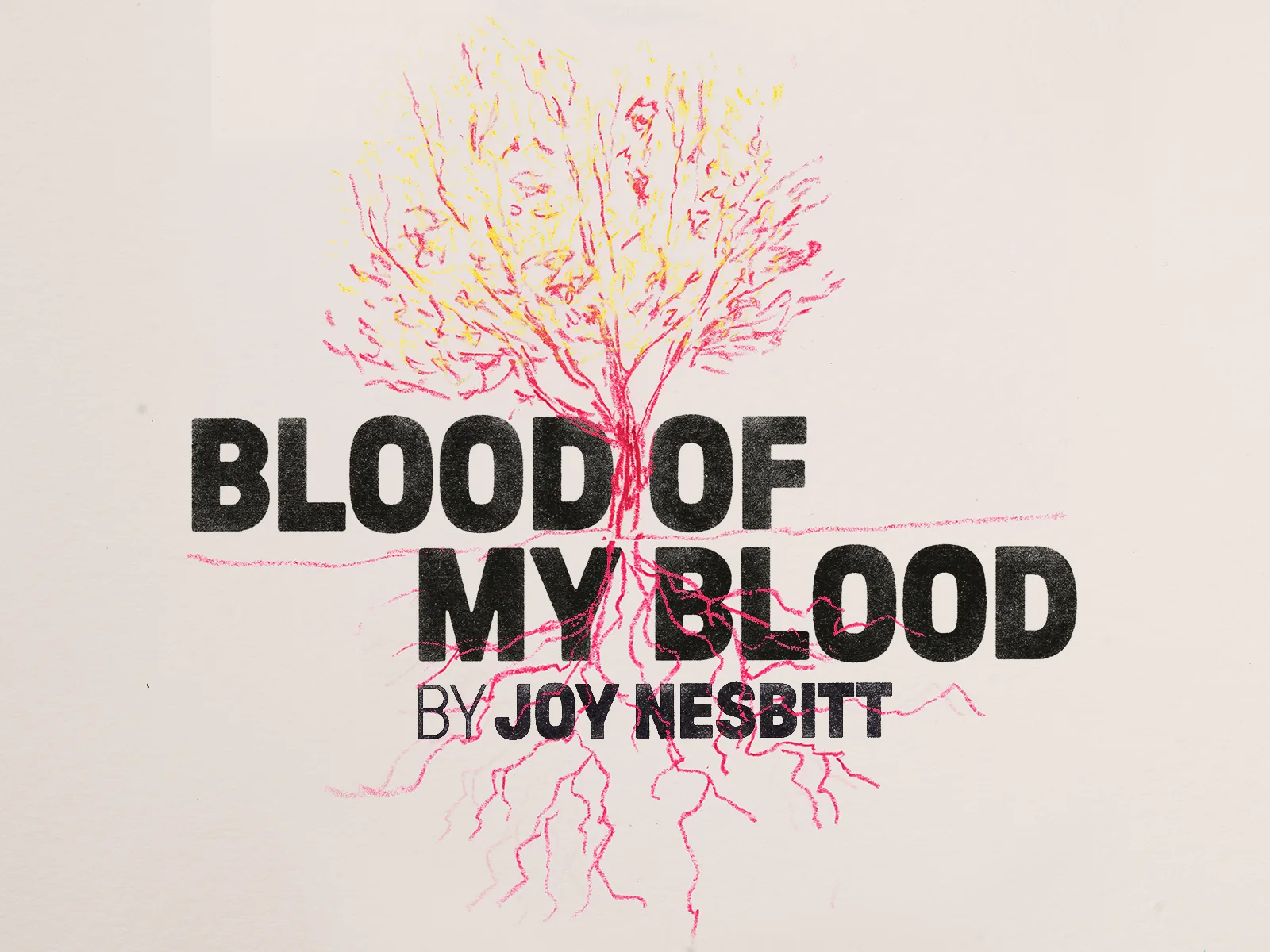 Pink tree roots poster art in Blood of my Blood at the Royal Court