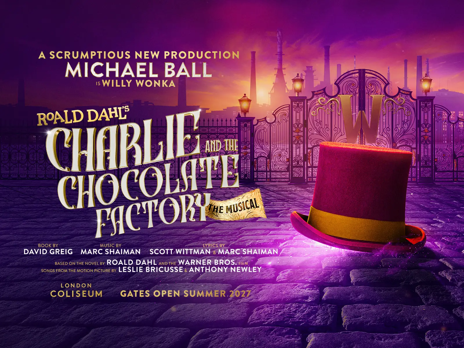 Giant top hat on poster in Charlie and the Chocolate Factory at London Coliseum