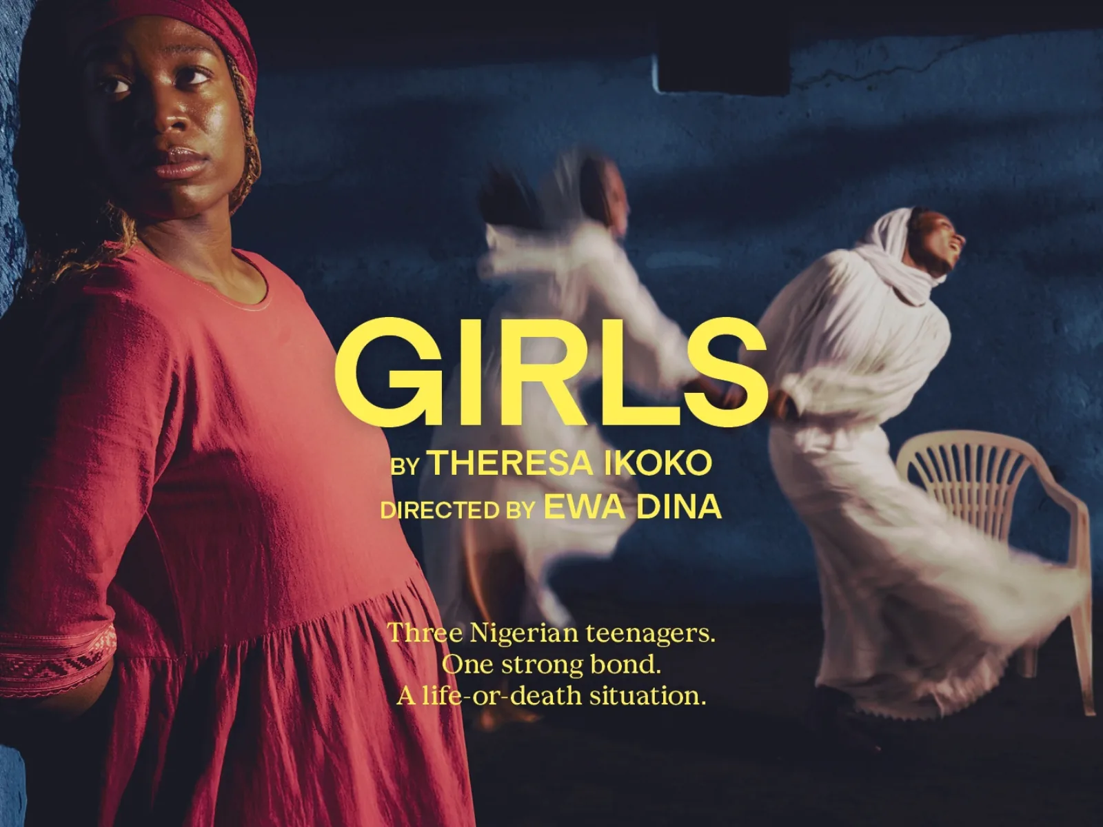 Three Nigerian teenagers in a tense scene in Girls at The Maria Theatre