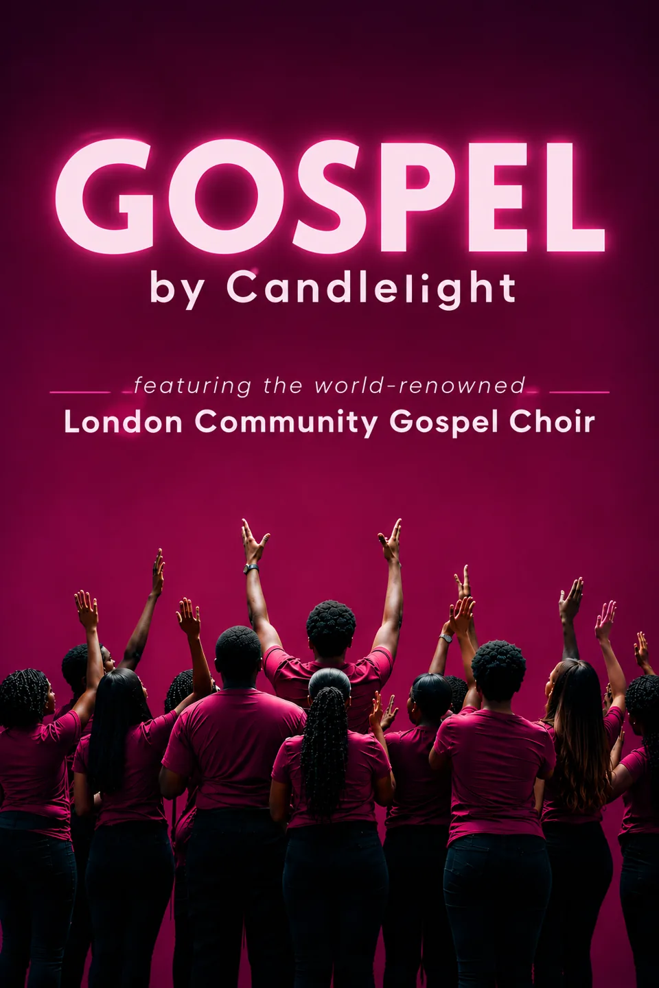 Choir members in pink shirts in Gospel by Candlelight at the Round Chapel, Hackney