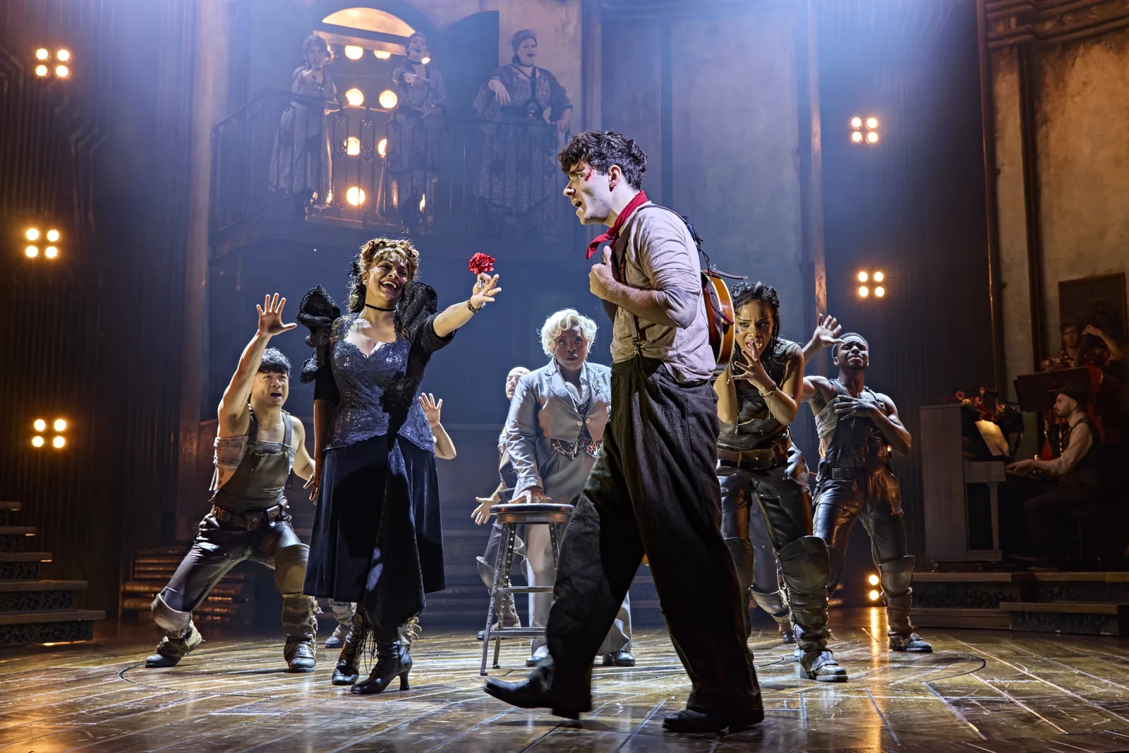 Danielle de Niese, Malinda Parris, Fayth Ifil and Nathan Sykes dance with the company, Hadestown