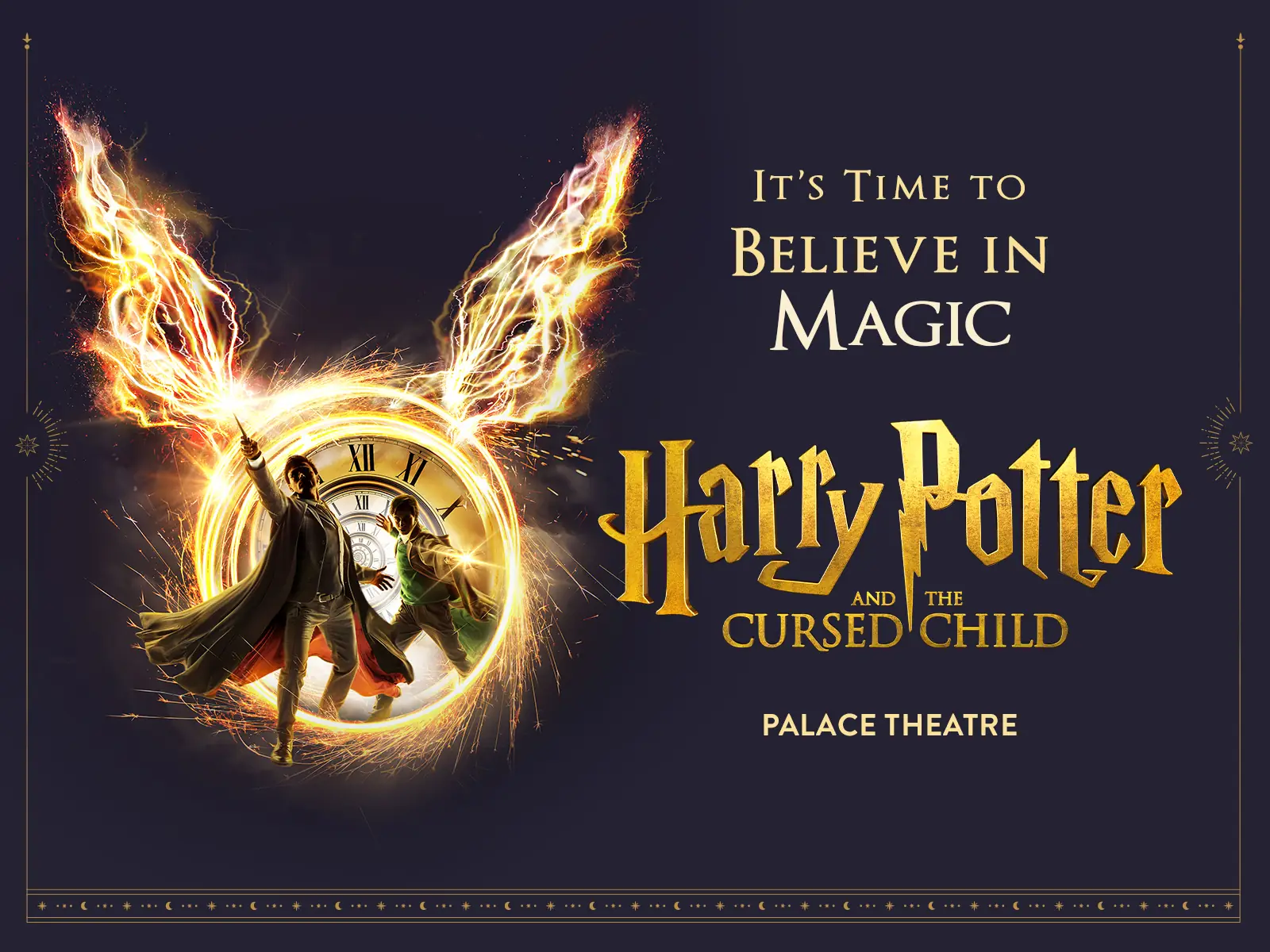 Wide poster with the Harry Potter and the Cursed Child logo, Palace Theatre