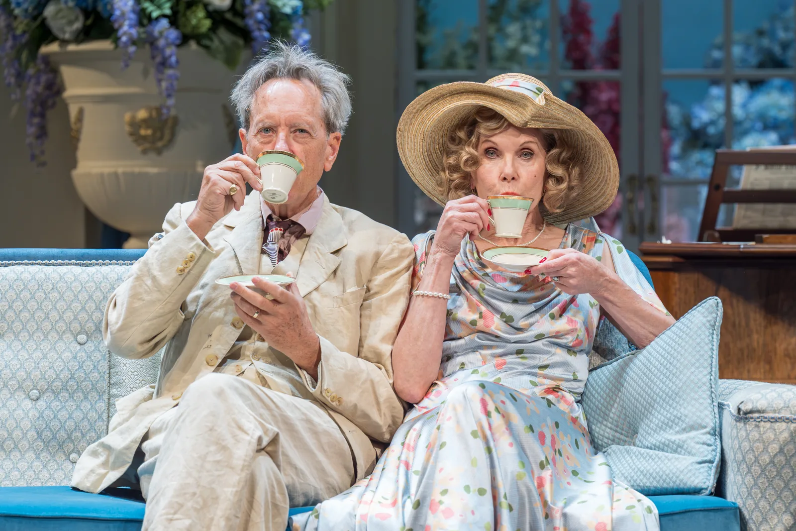 Richard E. Grant and Christine Baranski take tea, Hay Fever, Wyndham's