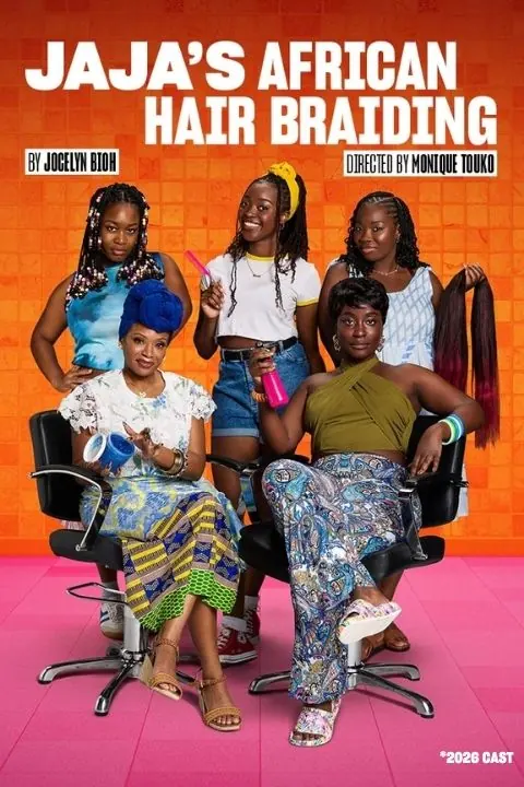 Five women with braided hairstyles in Jaja's African Hair Braiding at the Lyric Hammersmith