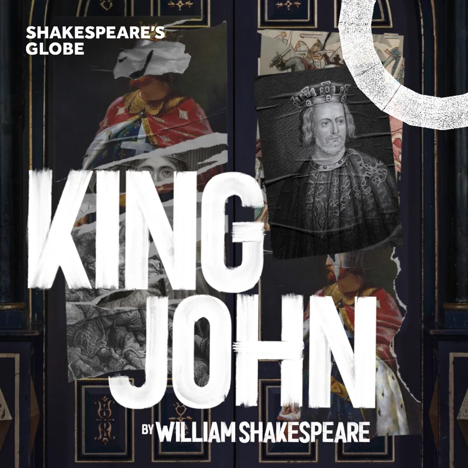 Crowned king and red-robed figure in King John - Globe at the Sam Wanamaker Playhouse