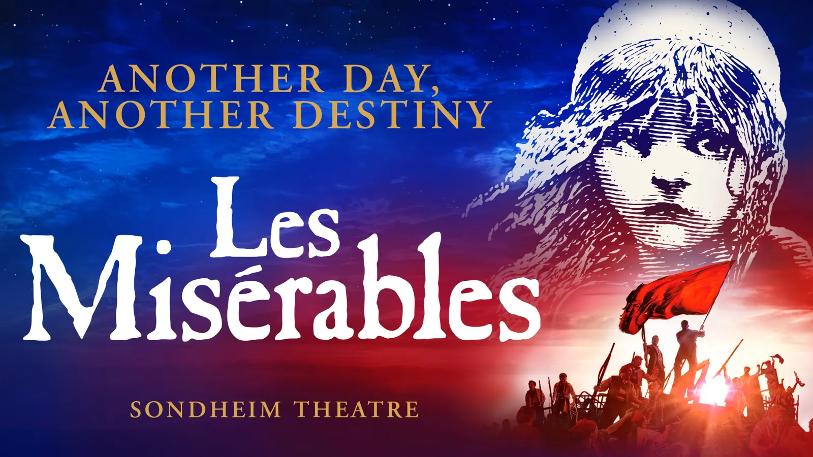 Les Misérables artwork: the girl over a red-flag barricade, Sondheim Theatre
