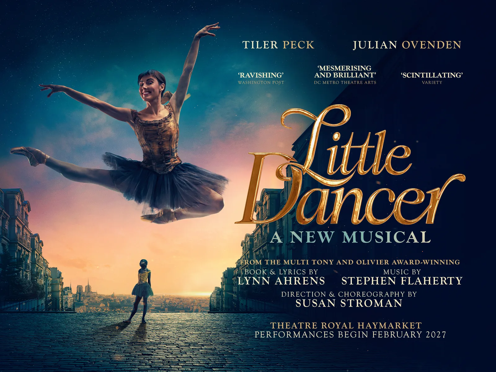 Dancer in tutu leaps across cityscape in Little Dancer at the Theatre Royal Haymarket