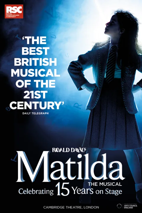 Matilda The Musical 15th anniversary poster: a schoolgirl in silhouette, Cambridge Theatre
