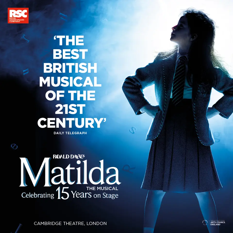 Square Matilda The Musical 15th anniversary poster, Cambridge Theatre