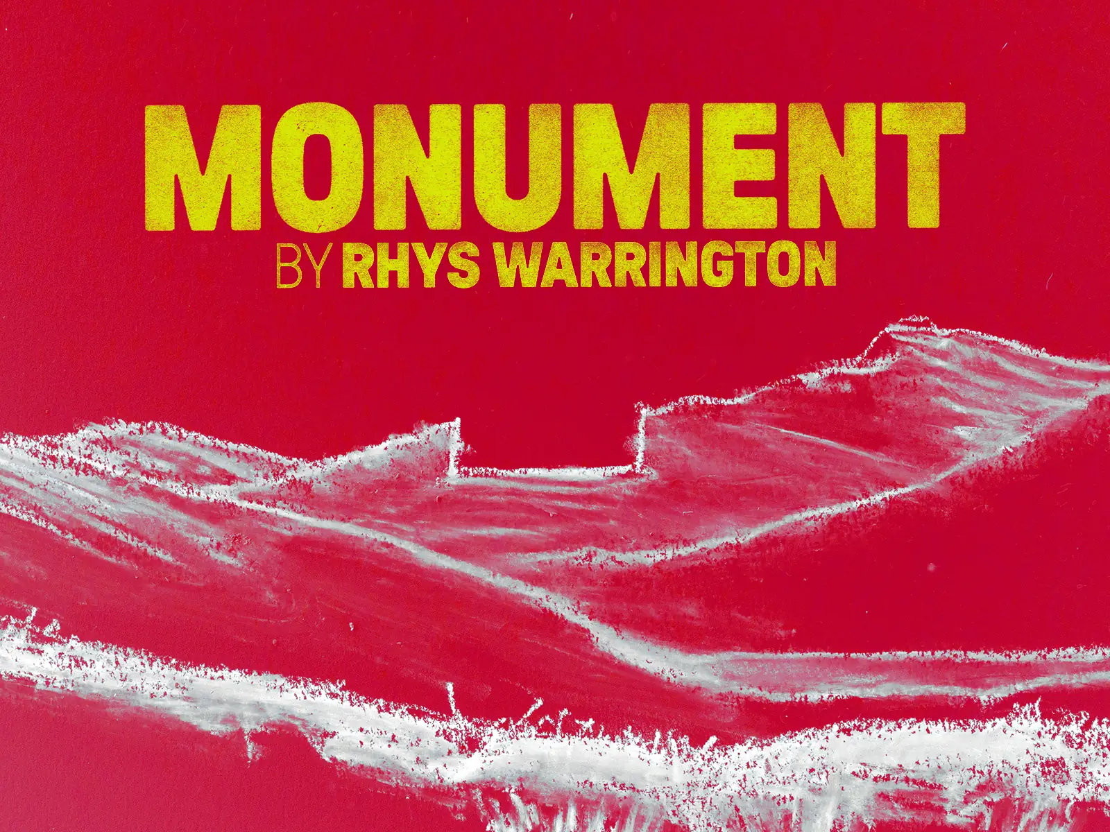 Bold yellow title on red background in Monument at the Royal Court
