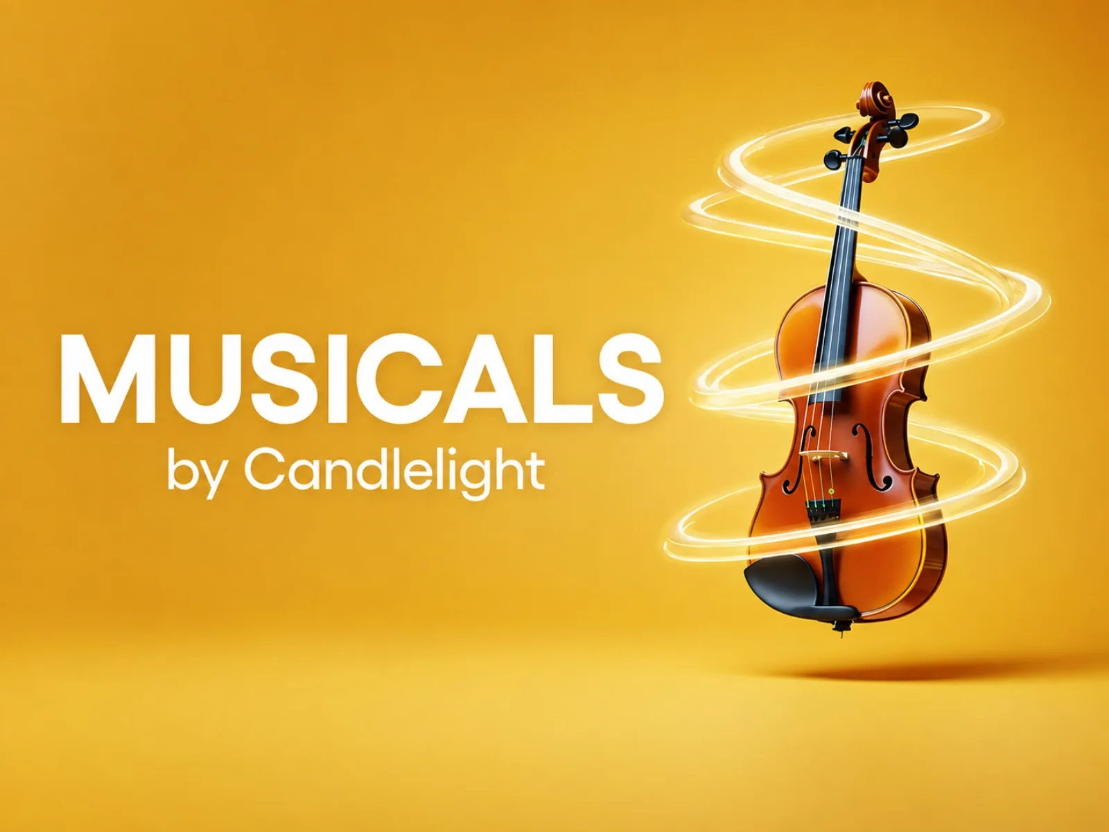 Violin surrounded by golden light trails in Musicals By Candlelight at the The Actors' Church