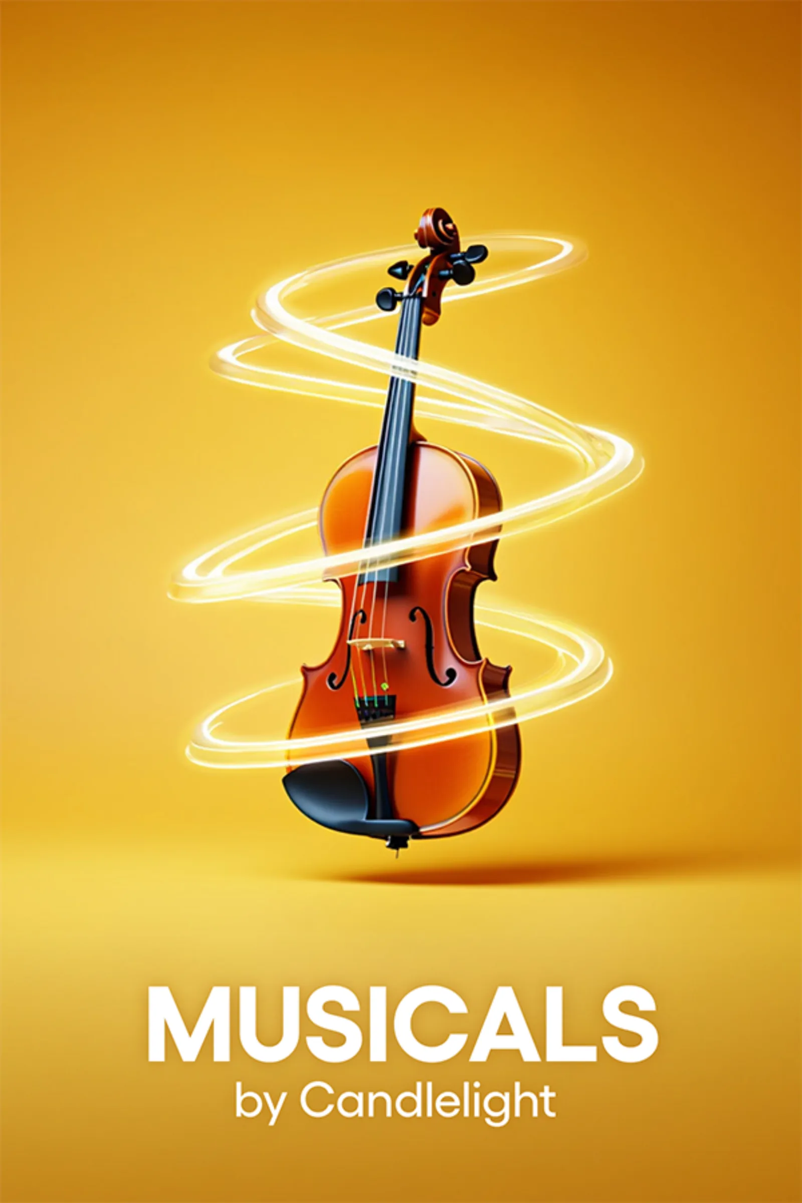 Violin surrounded by glowing light trails in Musicals By Candlelight at the The Actors' Church