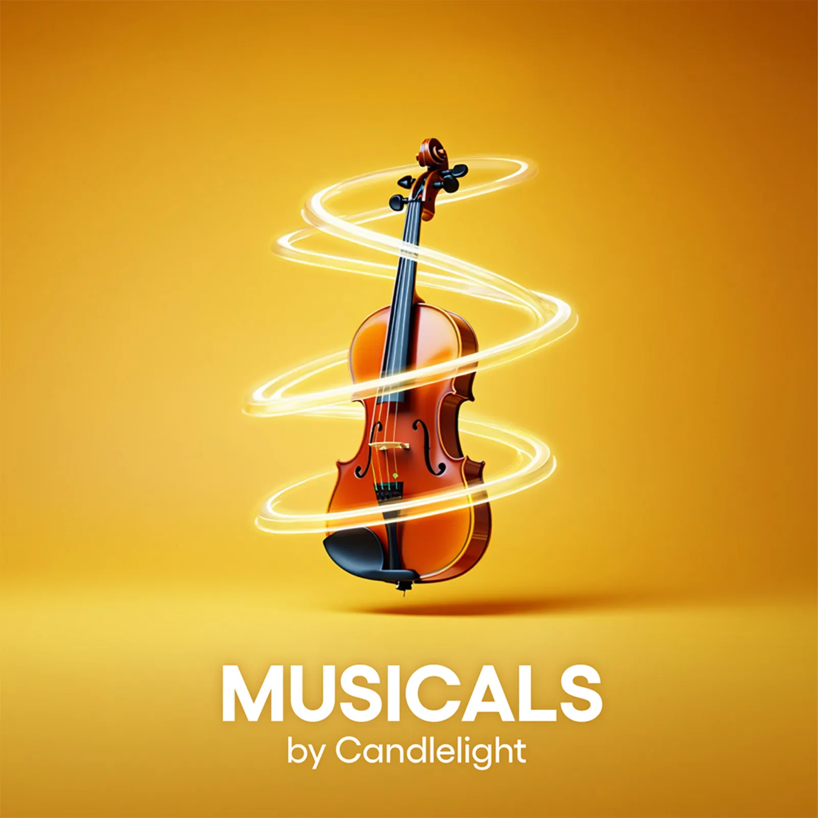 Violin surrounded by glowing spirals in Musicals By Candlelight at the The Actors' Church
