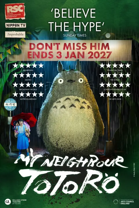 Totoro and a girl with a red umbrella at the bus stop, Gillian Lynne Theatre