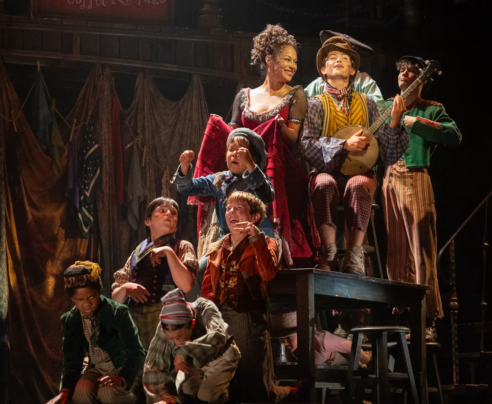 Ava Brennan as Nancy with the Artful Dodger and Fagin's boys, Oliver!