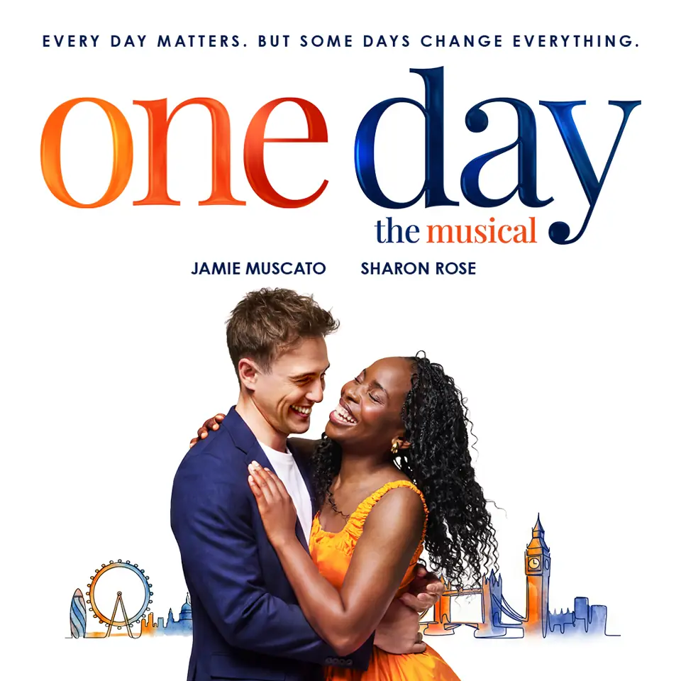 Jamie Muscato and Sharon Rose share a laugh, One Day the musical, Garrick Theatre