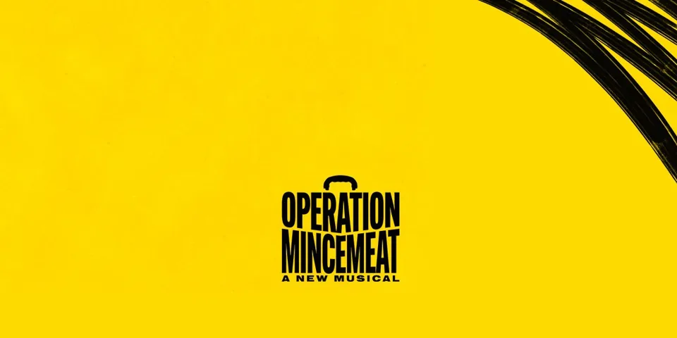 The Operation Mincemeat suitcase logo on yellow, Fortune Theatre