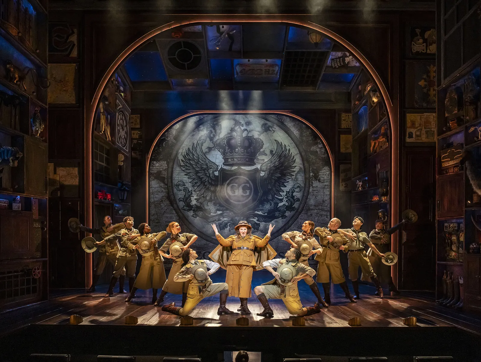 Explorers in khaki and pith helmets strike a pose, Paddington The Musical, Savoy Theatre