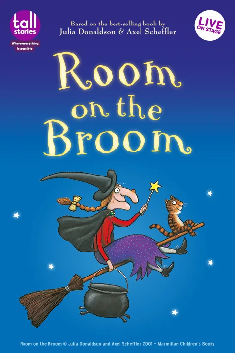Witch and cat flying in Room on the Broom Live On Stage at the Lyric Theatre