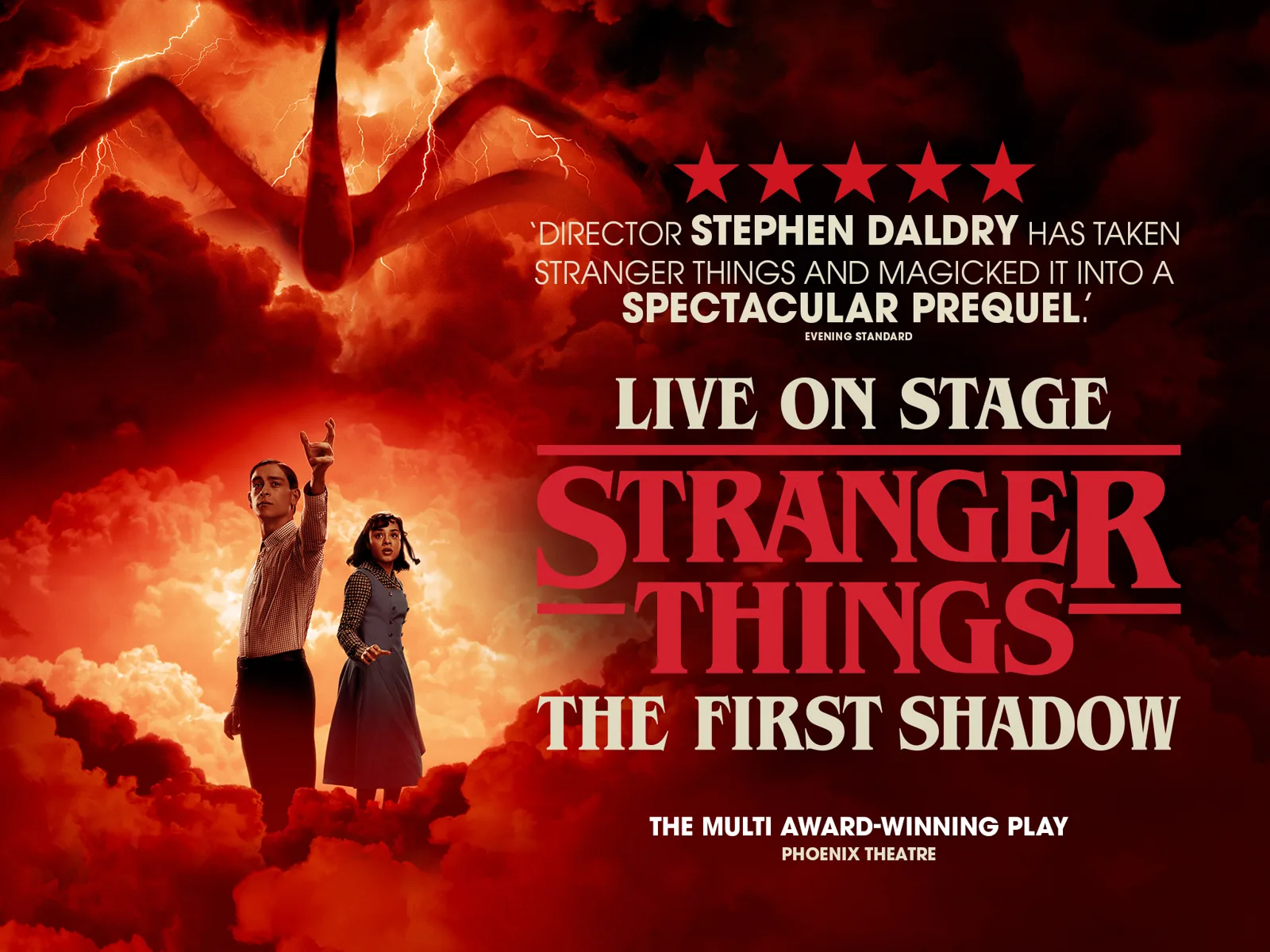 Wide Stranger Things: The First Shadow poster, two figures under a red sky, Phoenix Theatre