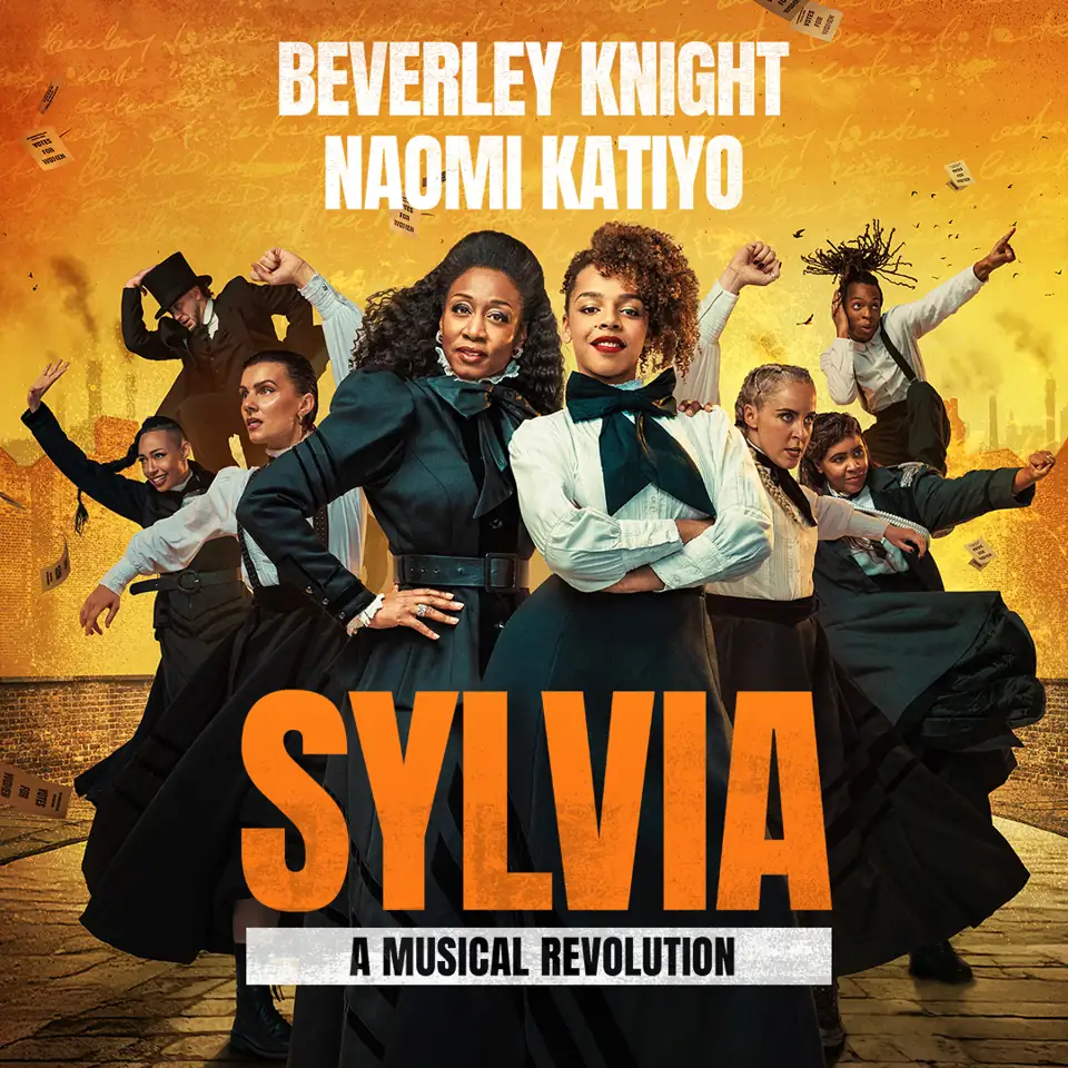 Cast members in period costume strike dynamic poses in Sylvia at the Royal Albert Hall