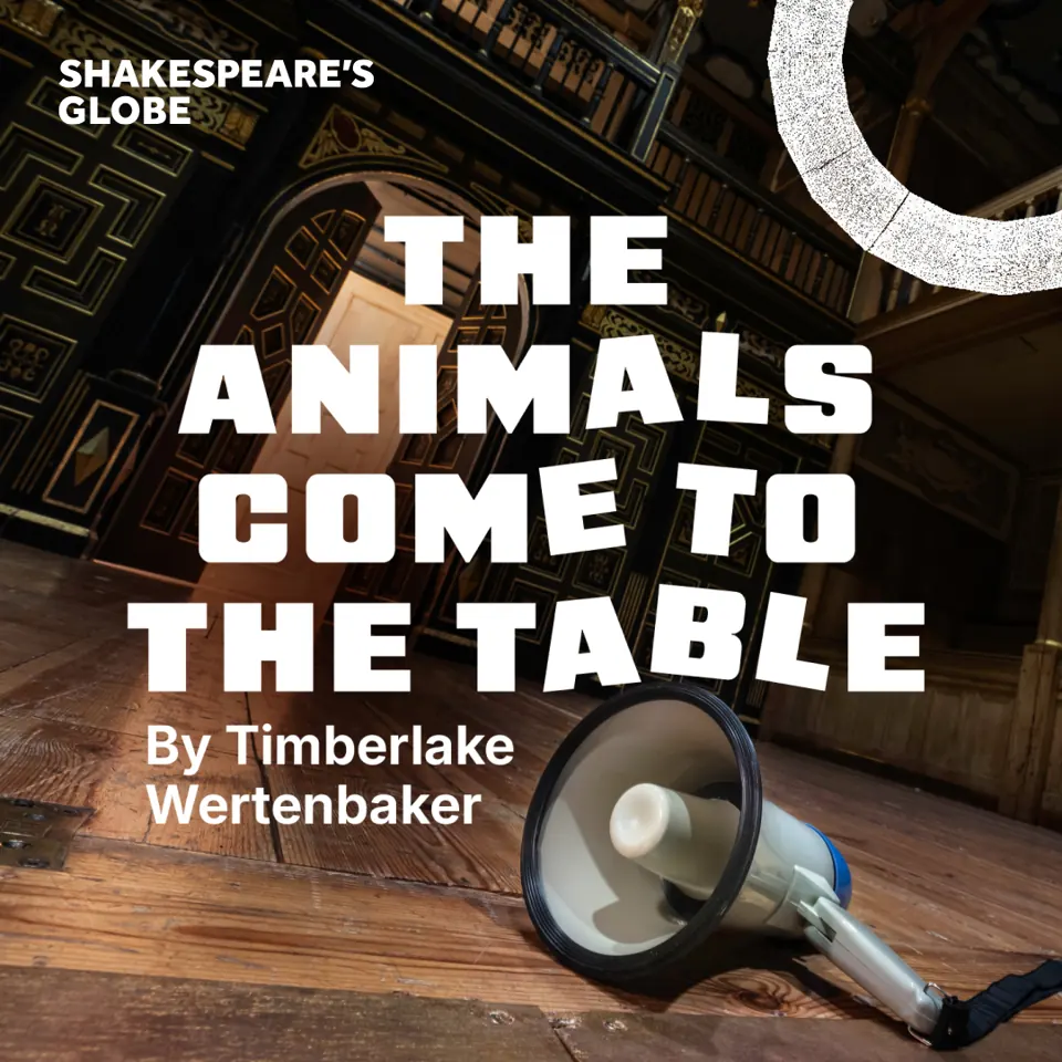 Wooden megaphone in The Animals Come to the Table - Globe at the Sam Wanamaker Playhouse