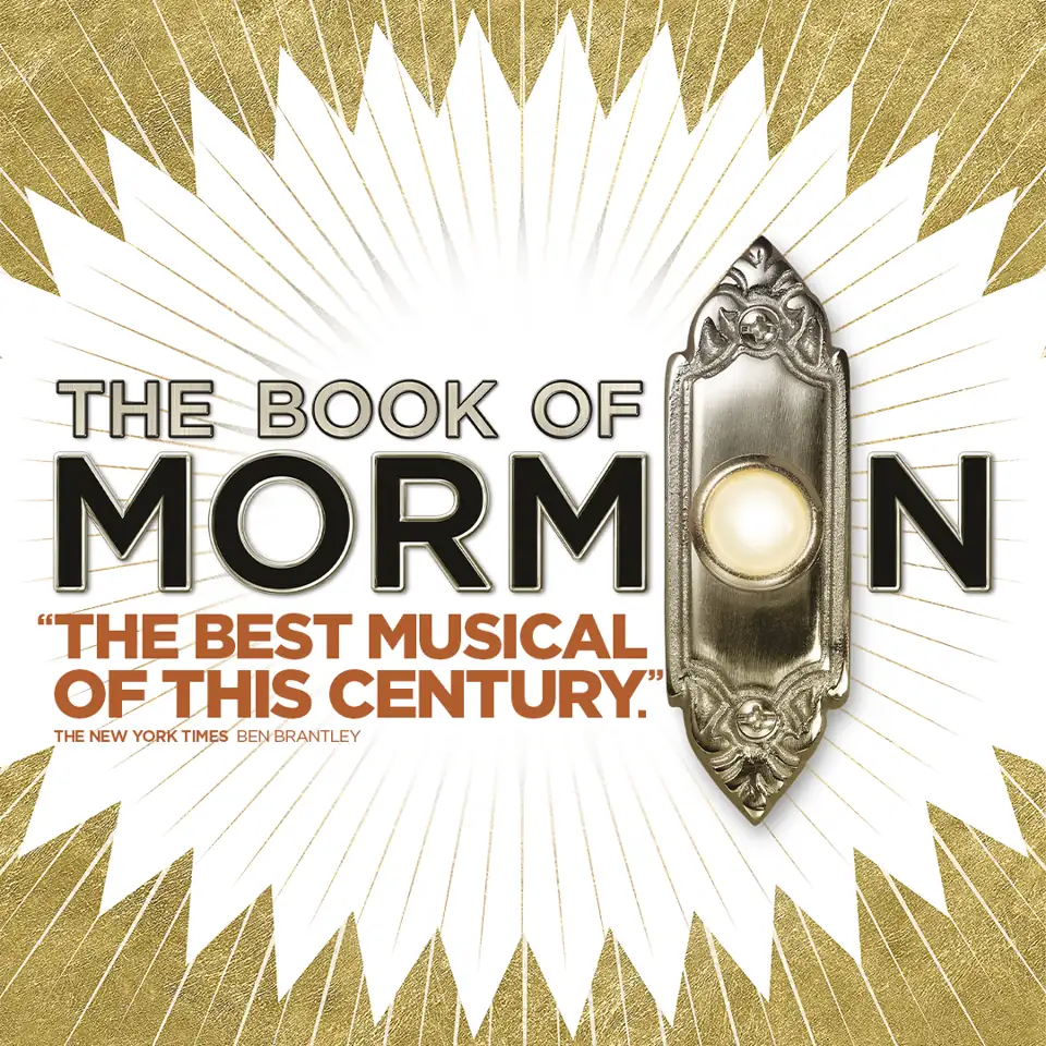 Square gold doorbell-logo poster, The Book of Mormon, Prince of Wales Theatre