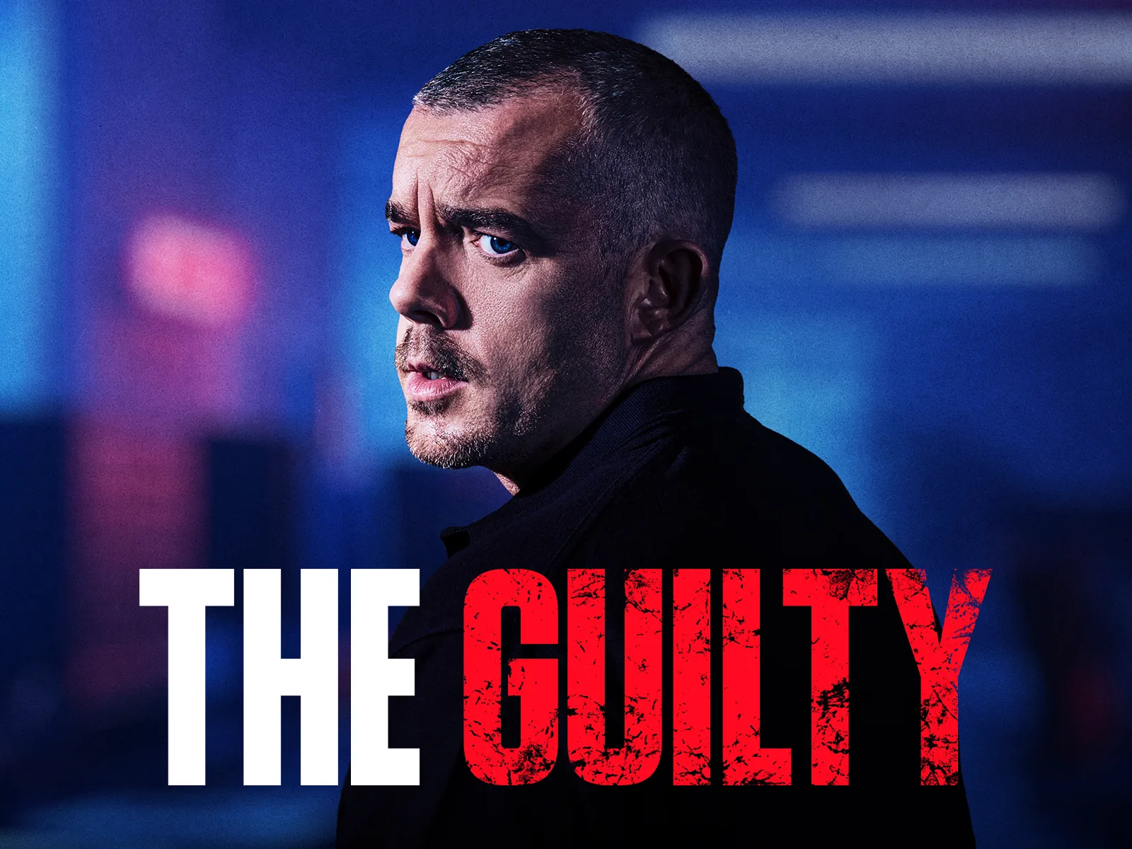 Man in profile against lighting in The Guilty at the Harold Pinter Theatre