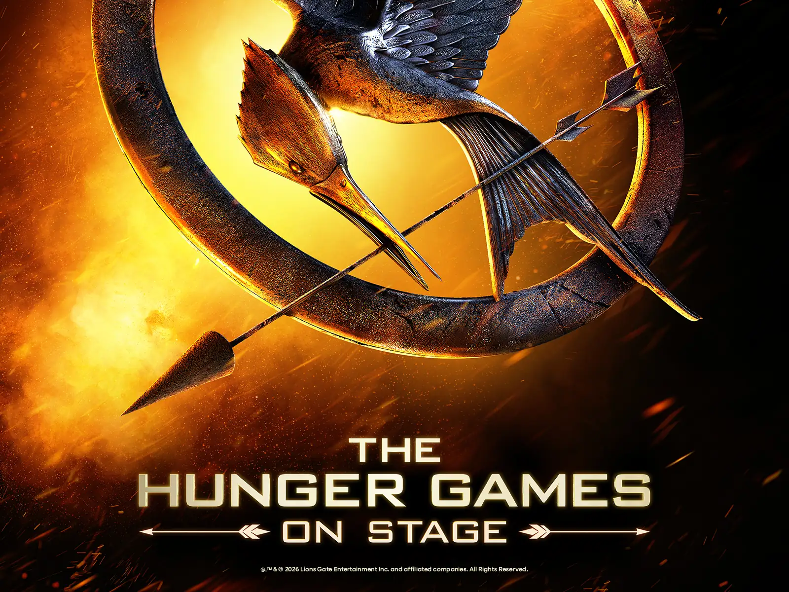 The Mockingjay logo above the title, The Hunger Games: On Stage, Troubadour Canary Wharf Theatre