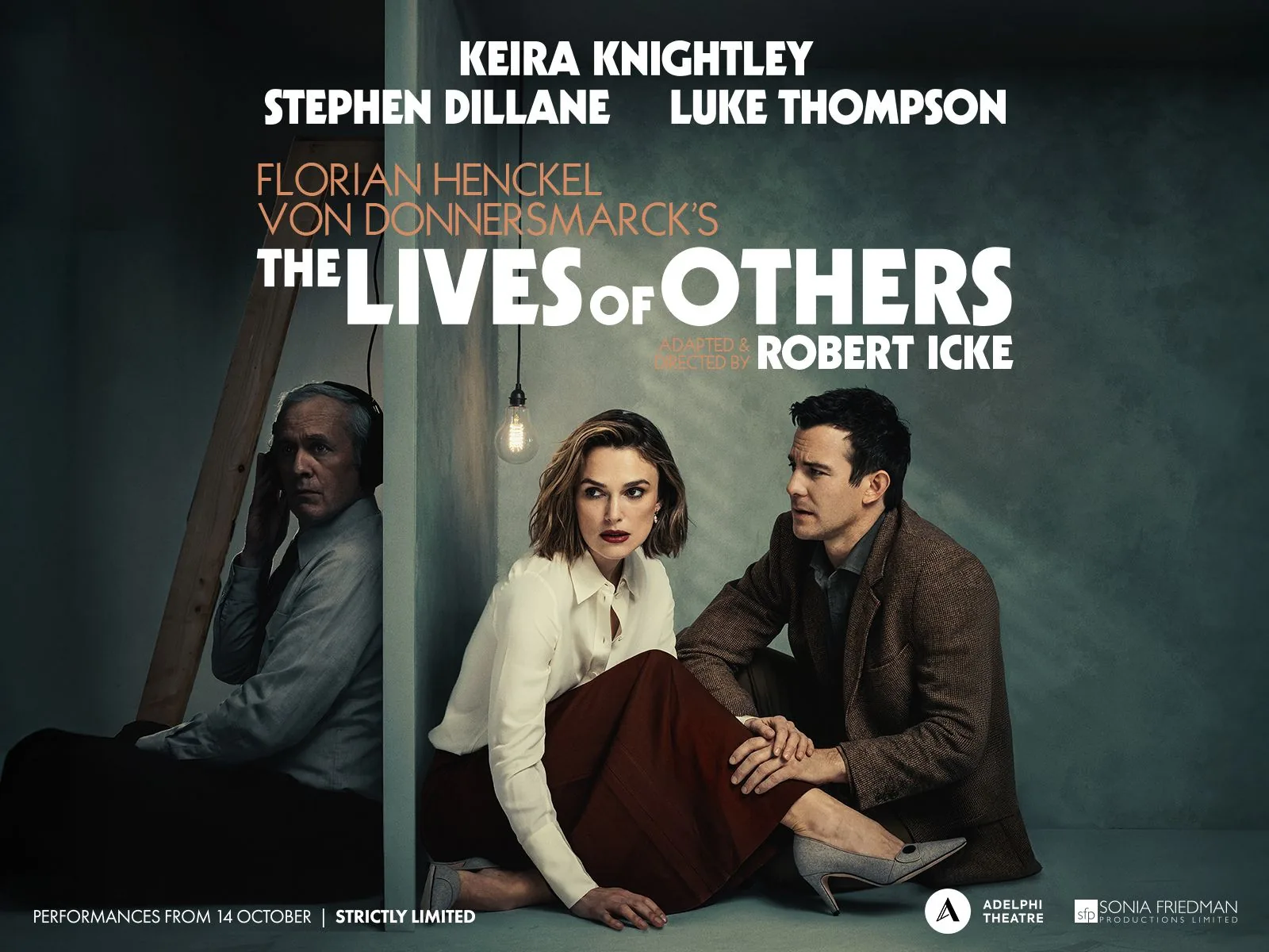 A seated couple, a listener in headphones beyond the wall: The Lives of Others