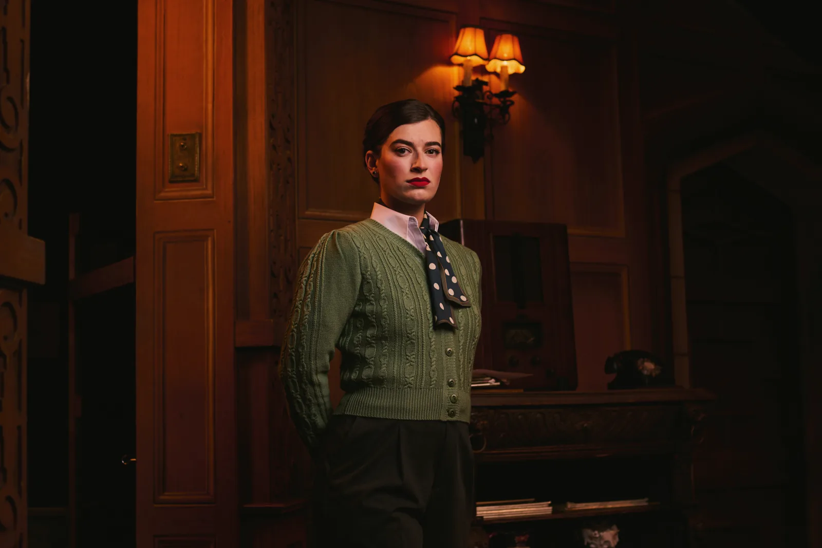 Anna Rawlings as Miss Casewell in The Mousetrap at St Martin's Theatre