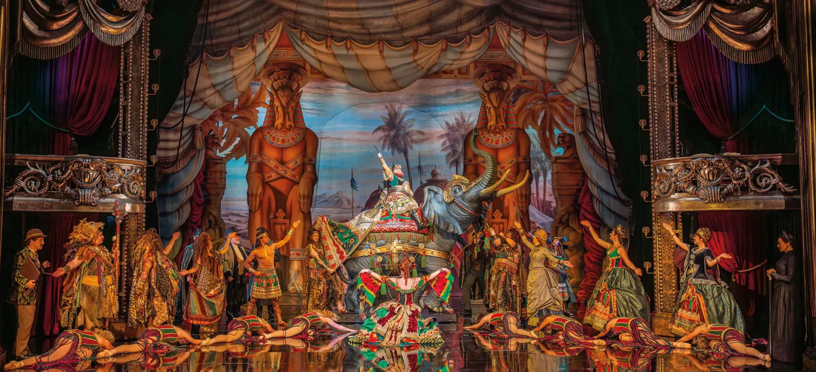 A lavish opera scene with an elephant, The Phantom of the Opera, His Majesty's Theatre