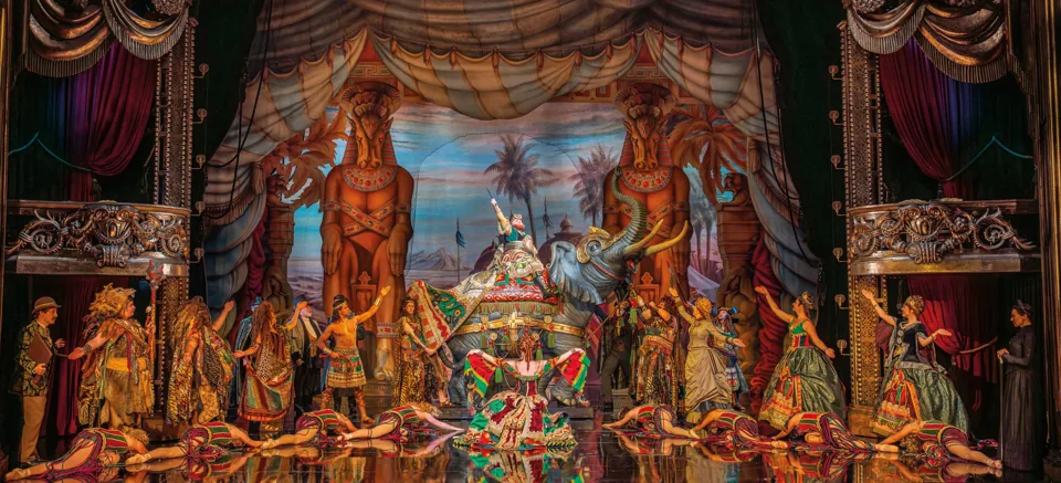 A lavish opera scene with an elephant, The Phantom of the Opera, His Majesty's Theatre