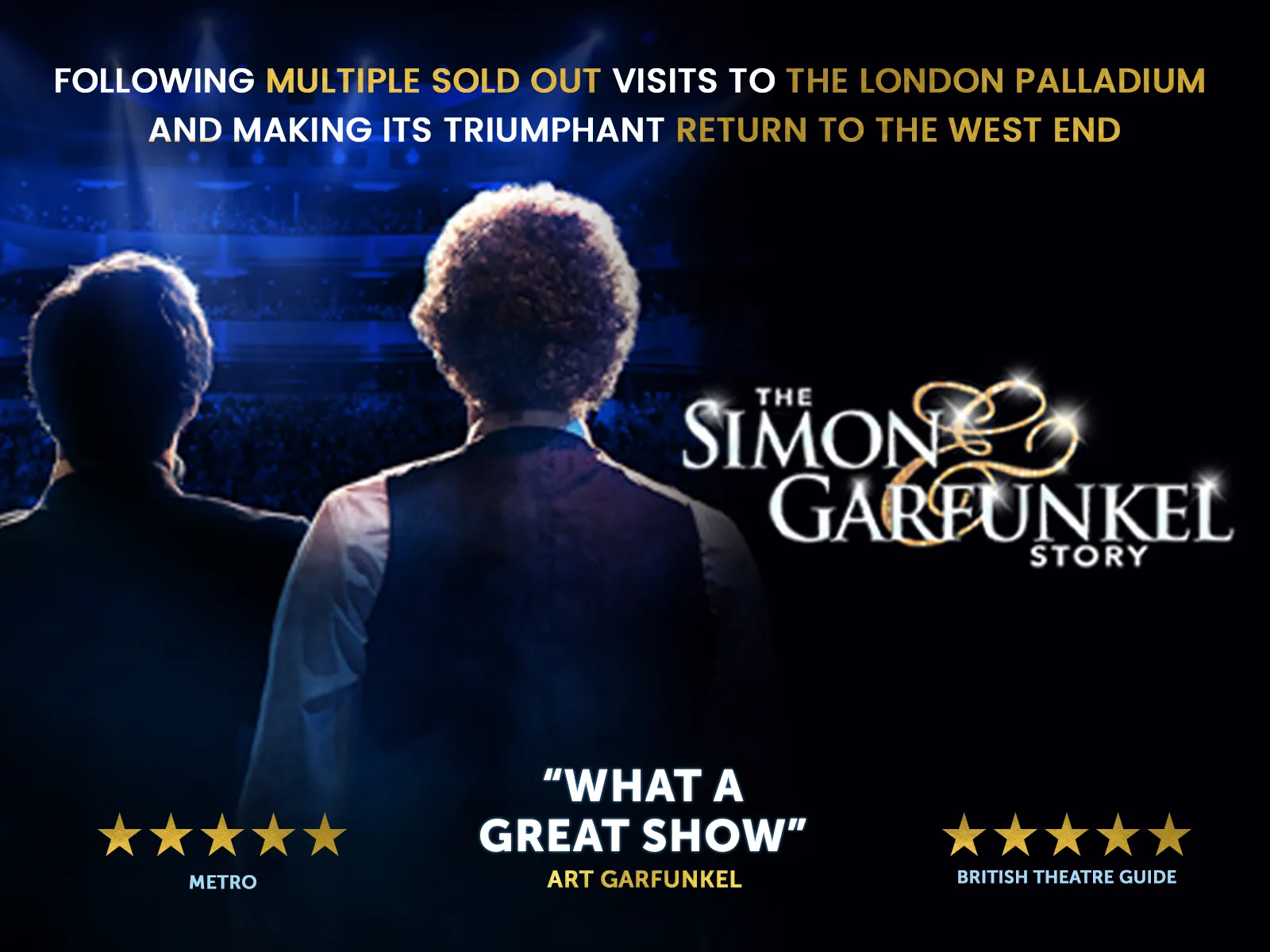 The Simon & Garfunkel Story artwork: two performers seen from behind facing a packed auditorium