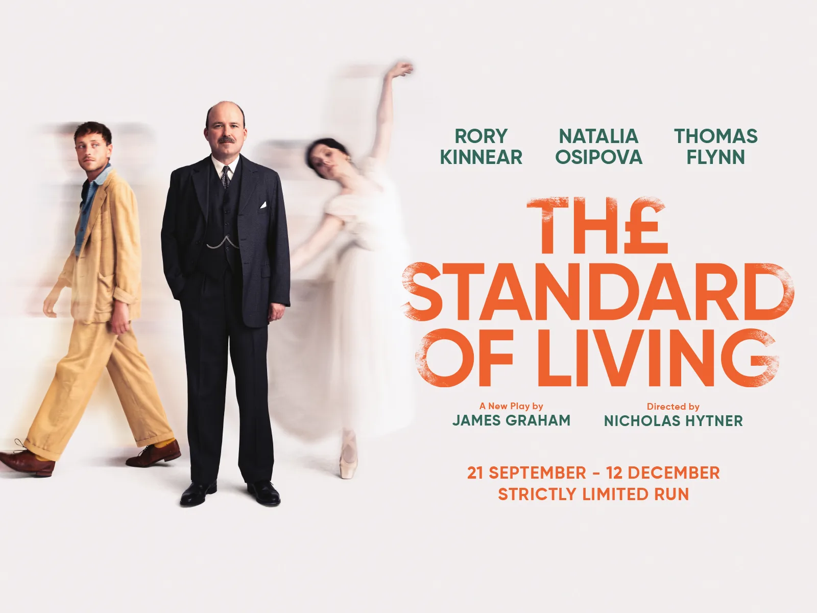 Three actors in contrasting outfits in The Standard Of Living at the Theatre Royal Haymarket