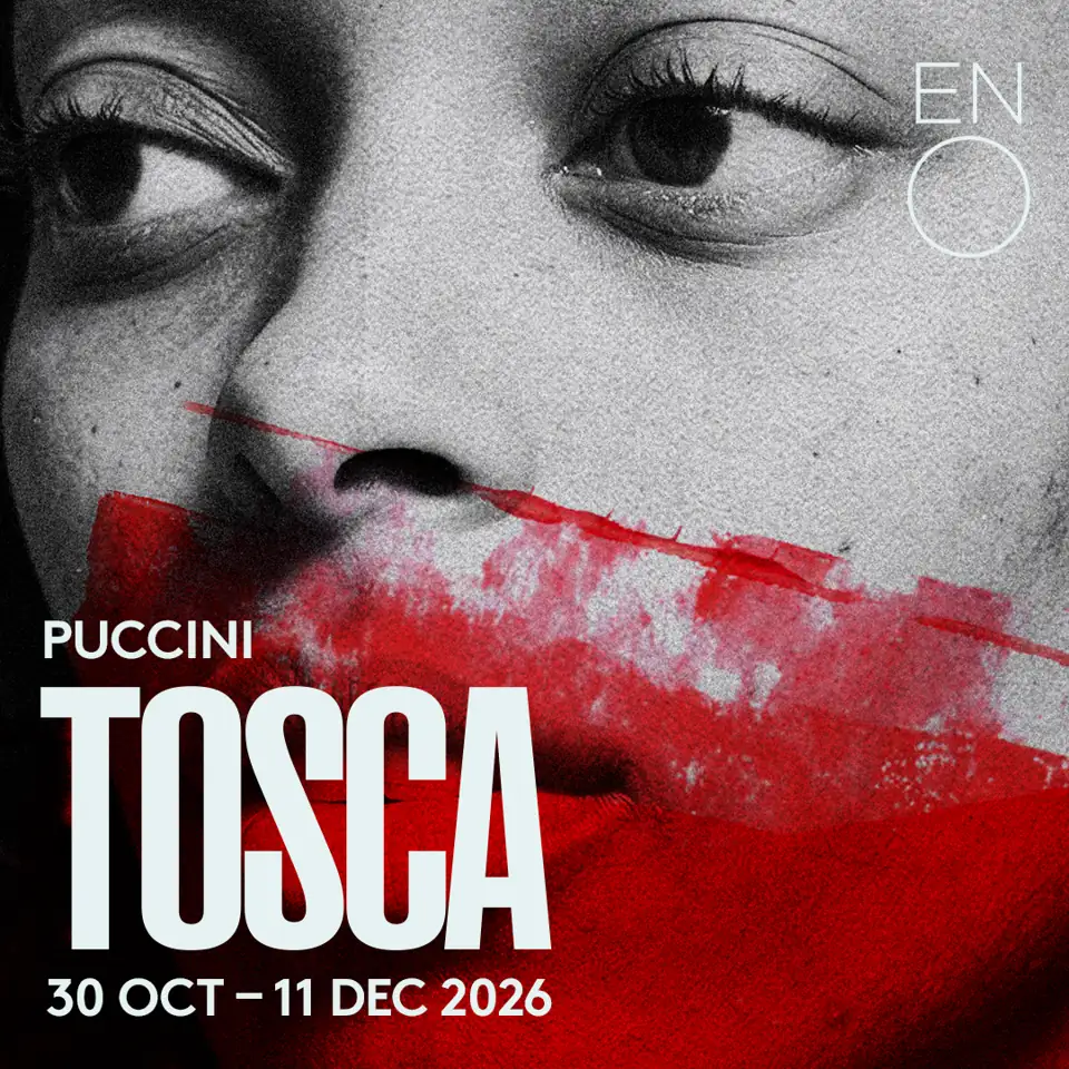 Woman's face with red paint in Tosca - English National Opera at London Coliseum